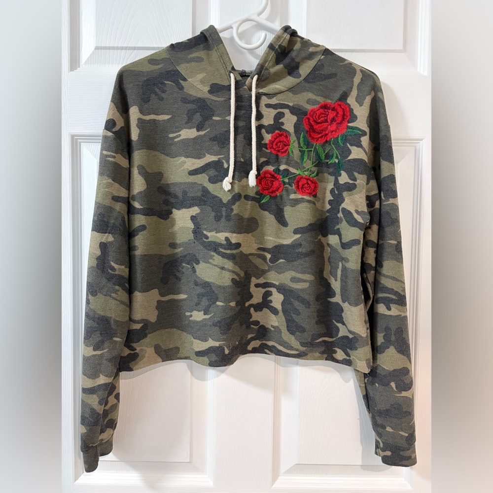 Camo Hoodie with Rose Embroidery (Size S)